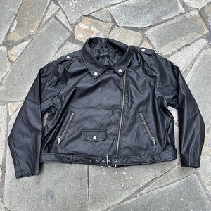 Ashley Stewart Faux Leather Moto Jacket Black 3X Plus Size Biker Belted